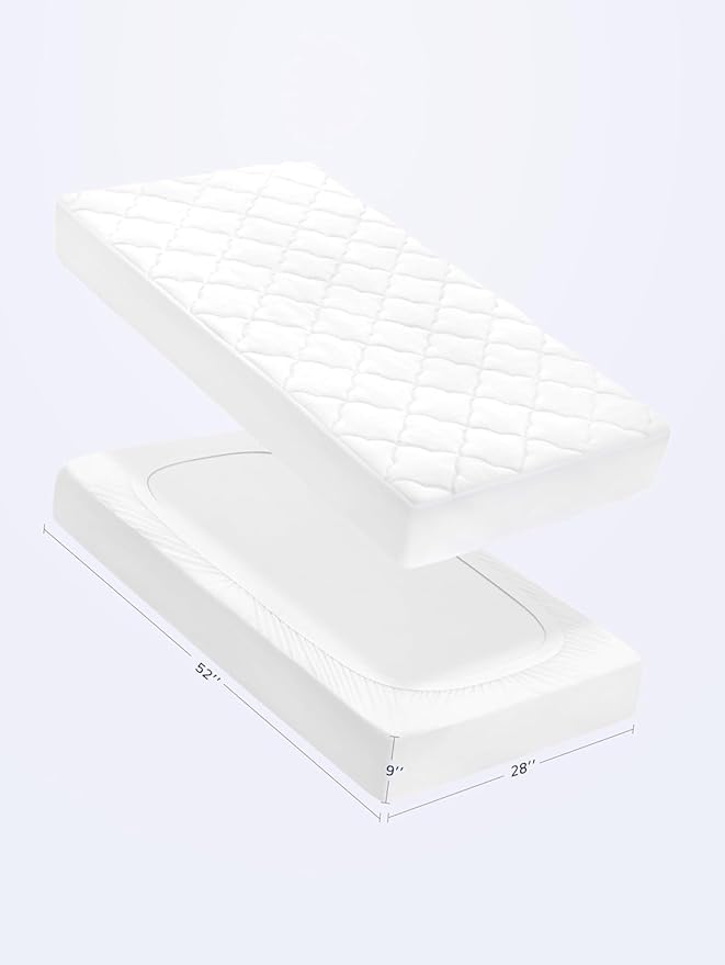 SLEEP ZONE Waterproof Crib Mattress Protector Pad - Quilted, Fitted Baby Mattress Cover 28"x52" - Soft Breathable Toddler Mattress Pad Noiseless Infant Bed Topper - Deep Pocket 14", White