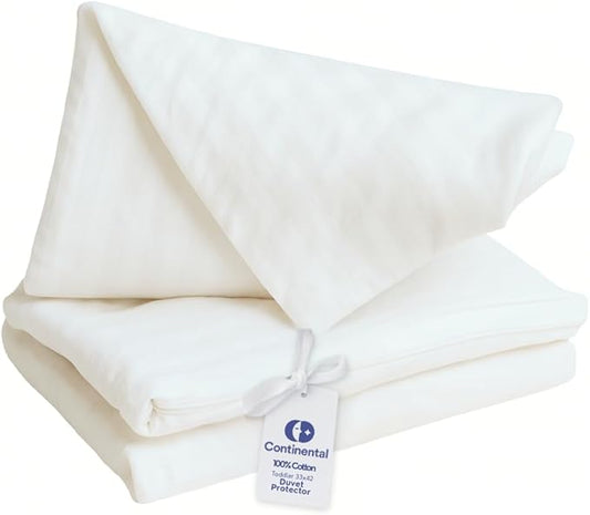 Duvet Cover Protector for Toddler Comforter, 100% Cotton, Zipper to Block Blanket from Dust Fits Standard Crib & Toddler Bed, 33x42 Inch, White