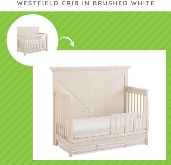 Toddler Bed Safety Guard Rail for Westwood Design Convertible Cribs - Solid Wood Rail for Convertible Crib to Toddler Bed Conversion - Safety Rails for Children's Beds (Brushed White, Westfield)
