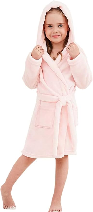 Umeyda Girls Fleece Hooded Robes, Warm Printed Bath Robe for Kids Soft Fuzzy Bathrobe for Gifts