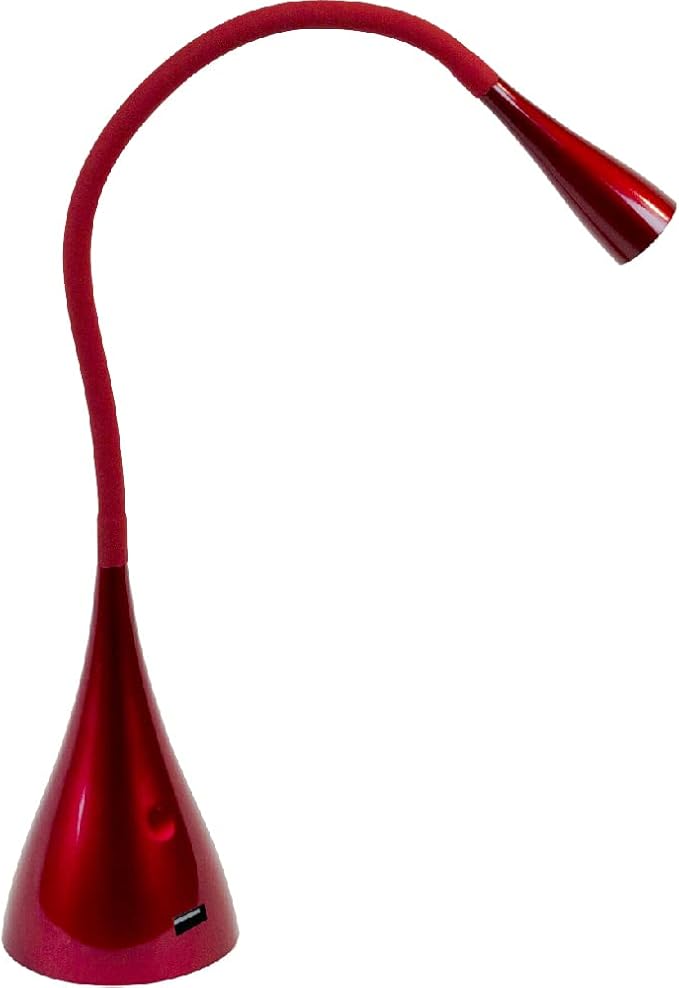 Newhouse Lighting NHGS-LED-RD Red Flexible Touch Sensor Switch Energy-Efficient LED Goose Neck Desk Lamp in 3000K Warm White Color Temperature with USB 2.1A Charging Port