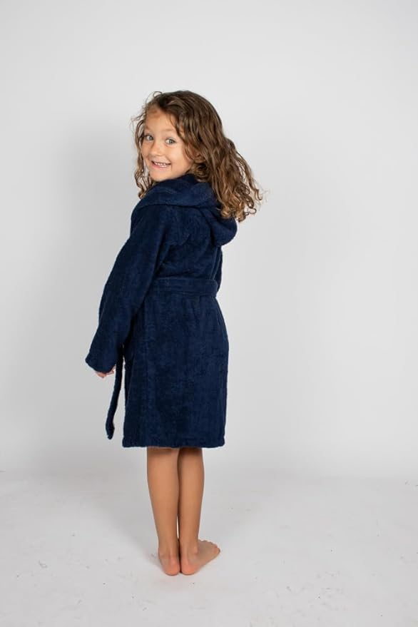 BAGNO MILANO Kids Organic Turkish Cotton Hooded Beach Cover-Up Towel, GOTS Certified, for Boys and Girls (Navy, 7-8 Years)