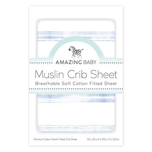 Amazing Baby Cotton Muslin Fitted Crib Sheet, Brushstroke, Denim