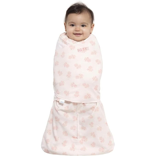 HALO 100% Cotton Sleepsack Swaddle, 3-Way Adjustable Wearable Blanket, TOG 1.5, Watercolor Rose Toss Blush, Small, 3-6 Months
