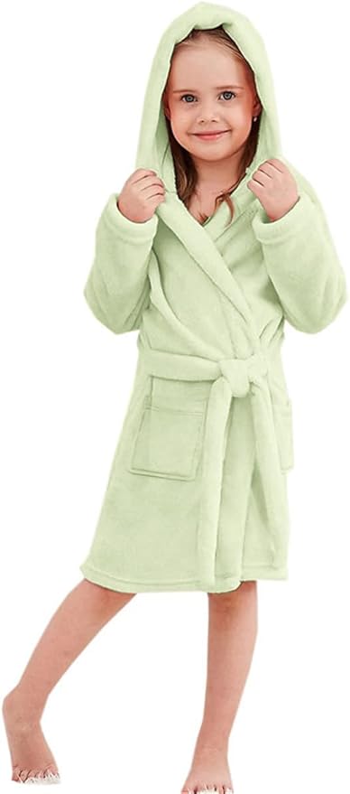 Umeyda Girls Fleece Hooded Robes, Warm Printed Bath Robe for Kids Soft Fuzzy Bathrobe for Gifts