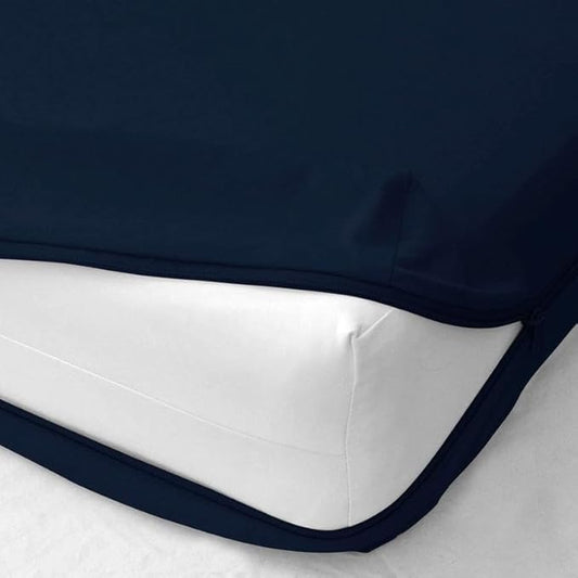Mattress Protector California King Size 100% Waterproof Zippered Cover, 15 Inches Deep, Six-Sided Mattress Encasement for Bed, Zipper Closure Style (Navy Blue)