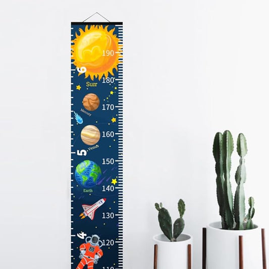 Baby Growth Chart for Wall - Height Chart for Kids Nursery Decor Wall Hanging Measurement Ruler with Black Wood Scroll Toddlers Room Decor Birthday Christmas Gifts for Boys Girls 79"X7.9" (Planets)