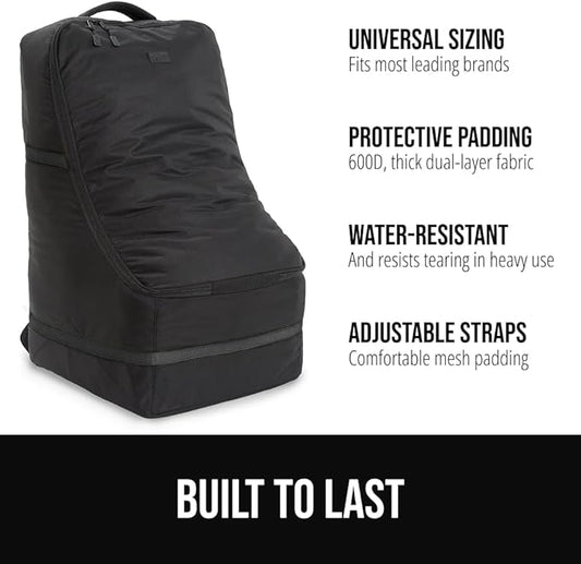 GORILLA GRIP Tear and Water Resistant Padded Car Seat Travel Bag for Airplane and Airport, Universal Fit Baby Carseat Bags, Handle & Shoulder Straps, Air Gate Check Toddler Stroller Carrier, Black