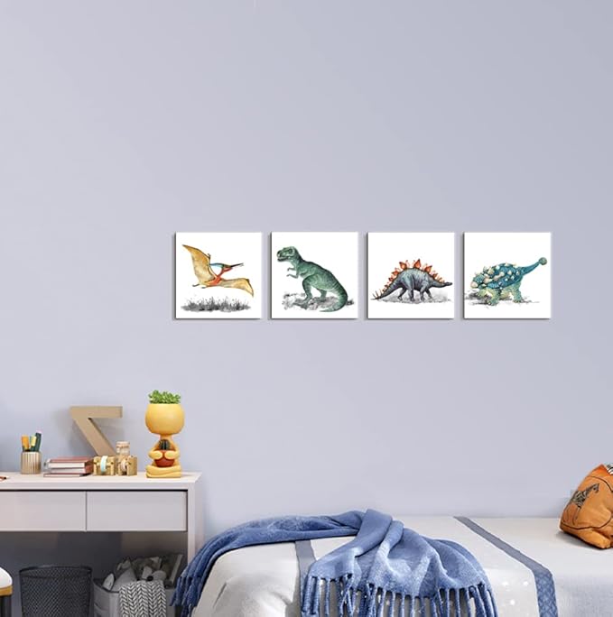 Dinosaur Wall Art Watercolor Dinosaurs Pictures for Boys Girls Kids Bedroom Nursery Room Wall Decorations