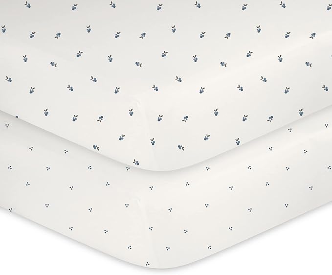 Ely's & Co. Patent Pending Waterproof Changing Pad Cover Sheets, 100% Cotton with Waterproof Lining – 2 Pack Fitted Cradle Sheet Set, Berry and Cluster Dot (Blue) 34” x 17”