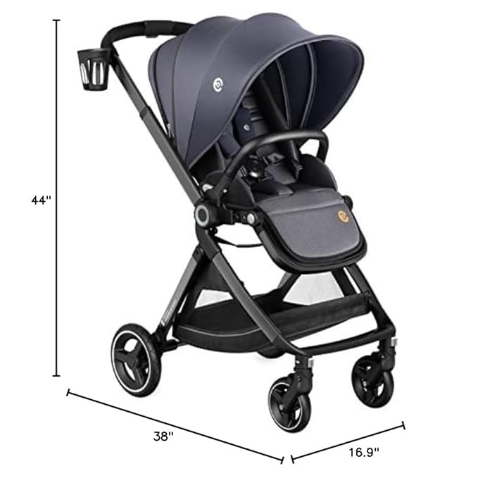 EMU Full-Size Foldable Baby Stroller Full Recline Cockpit Compact Toddler Stroller with Reversible Seat All-Terrain Newborn Infant Pram Carriage for City Outdoor - Dark Blue