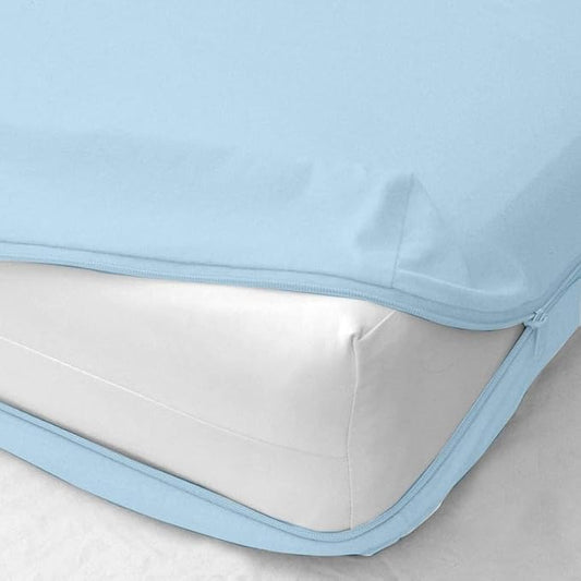 Mattress Protector Queen Size 100% Waterproof Zippered Cover, 15 Inches Deep, Six-Sided Mattress Encasement for Bed, Zipper Closure Style (Light Blue)