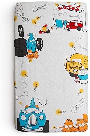 JumpOff Jo - Fitted Crib Sheet, Super Soft 100% Cotton Sheet for Standard Crib Mattresses and Toddler Beds, 28 in. x 52 in. - Jo's Garage (Heather Grey Jersey)