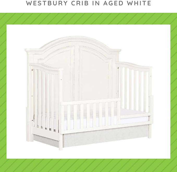 Toddler Bed Safety Guard Rail for Evolur Baby Convertible Cribs - Solid Wood Rail for Convertible Crib to Toddler Bed Conversion - Safety Bed Rail for Children (Aged White, Model 811)