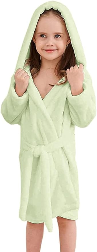 Girls Fleece Hooded Robes, Kids Soft Premium Fuzzy Bathrobe for Gifts, 2-12 Years