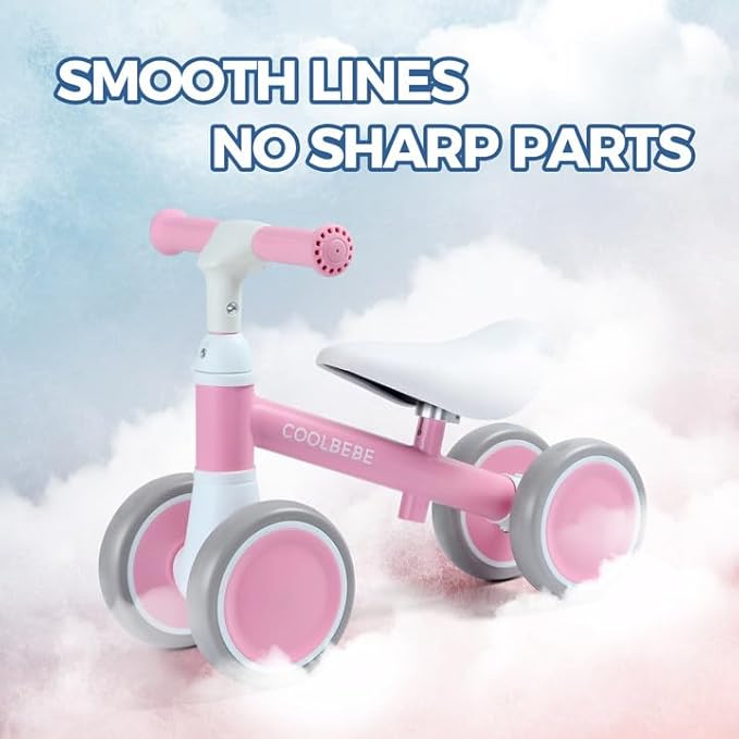 COOLBEBE Baby Balance Bike for 1 Year Old Boys Girls Gift, 2 Year Old Toddler Balance Bike with 4 Silent Wheels, One Year Old Birthday Gift Children for 12M-36M Pre-School