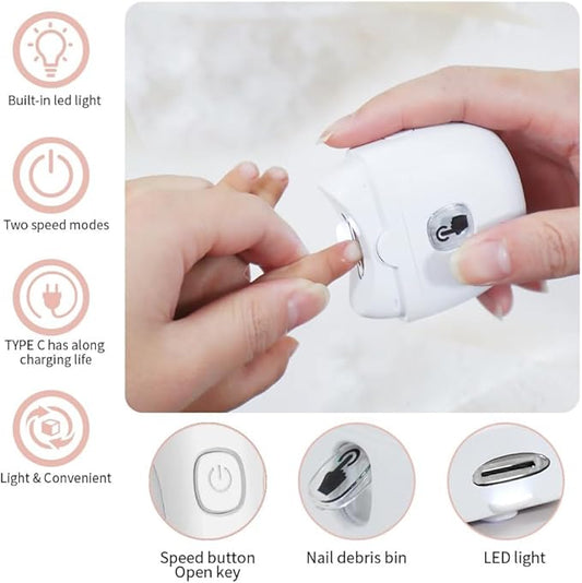 Automatic Electric Nail Clipper Baby Electric Nail Trimmer 2 Speed Rechargeable Kit for Elderly Baby Nail Trimmer LED Light Manicure Set Gift for Kids,Adult