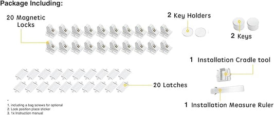 20 Pack Magnetic Cabinet Locks Baby Proofing - Vmaisi Children Proof Cupboard Drawers Latches - Adhesive Easy Installation