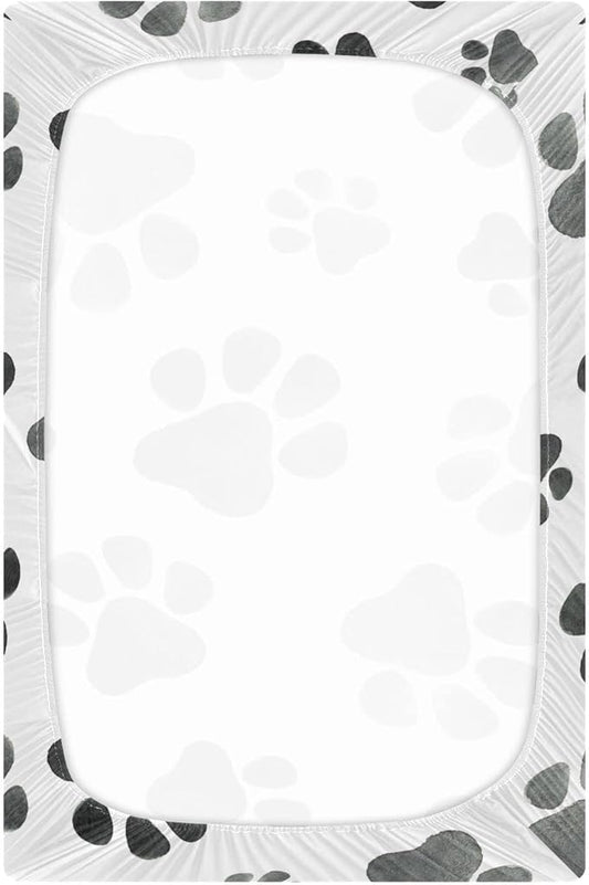 Grey Dog Paws Crib Sheets Soft Breathable Fitted Baby Crib Sheets Mattress Cover for Girl Boys, 52" x 28" x 9"