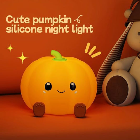 DNBFLLK Pumpkin Night Light for Kids Adult, 3 Adjustable Brightness, USB-C Rechargeable, Baby-Safe Bedside Light, Toddler Sleep Training & Kids Room Decor