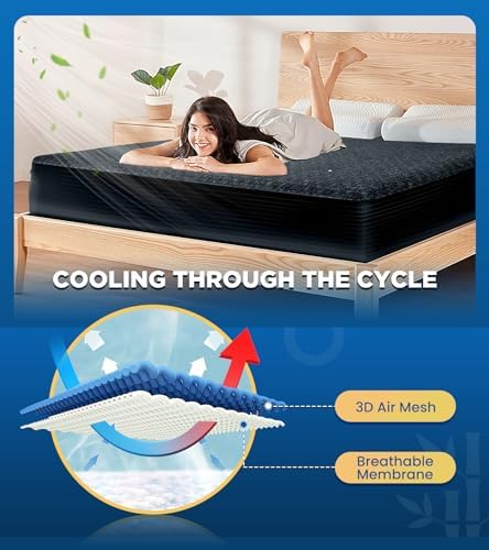 Premium 100% Waterproof King Mattress Protector, Breathable Cooling 3D Air Fabric Mattress Cover, Soft Hypoallergenic Noiseless Bed Cover Machine Washable Vinyl Free, 8-21'' Deep Pocket (Black)