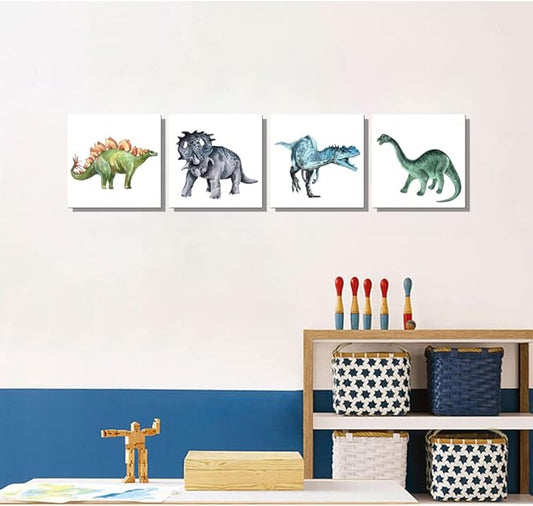 Popuwall Dinosaur Wall Pictures Dinosaur Wall Art, Boys Room Canvas Wall Art, Dinosaurs Artwork for Boys Bedroom, Kids Girls Room Decoration