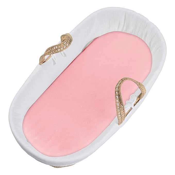 Bassinet Sheets for Baby Girl 1 Pack, Satin Bassinet Sheet Soft Fitted Bassinet Sheet for Baby Hair Silk Feeling Sheet for Rectangle, Hourglass, Oval Cradle or Bassinet Pad&Mattress, Pink