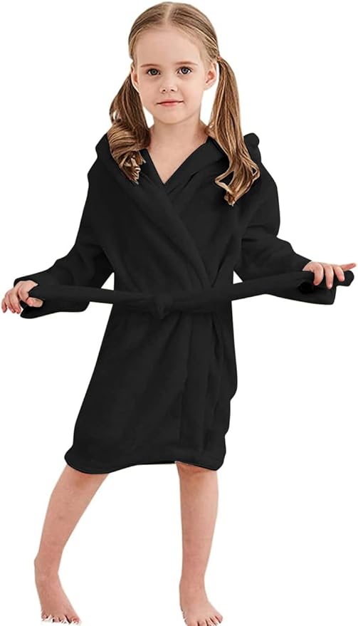 Girls Fleece Hooded Robes, Kids Soft Premium Fuzzy Bathrobe for Gifts, 2-12 Years