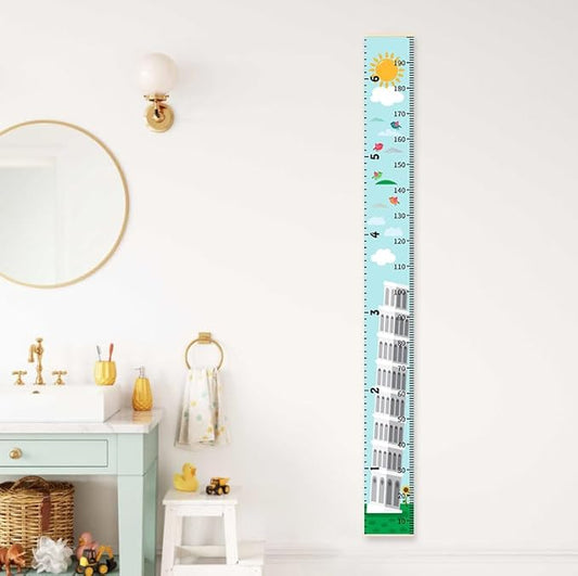Baby Height Growth Chart - Canvas Height Chart for Kids Baby Child Toddler Boys Girls Growth Chart for Wall Room Nursery Decor Hangable and Removable Measuring Wall Ruler (Tower, Beige Wood)
