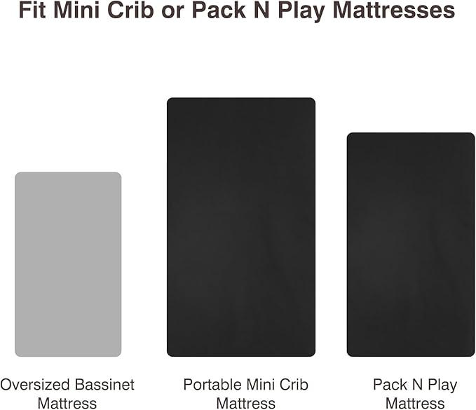 david's kids Waterproof Mini Crib Sheets, 2 Pack Ultra Soft Breathable Mini Crib Mattress Protector for Boys Girls, Universal Fit for Pack N Play, Playard and Mini Crib Mattresses, Black & Sage Green