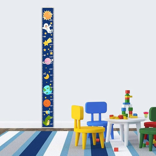 Baby Height Growth Chart - Canvas Height Chart for Kids Baby Child Toddler Boys Girls Growth Chart for Wall Room Nursery Decor Hangable and Removable Measuring Wall Ruler (Space, Beige Wood)