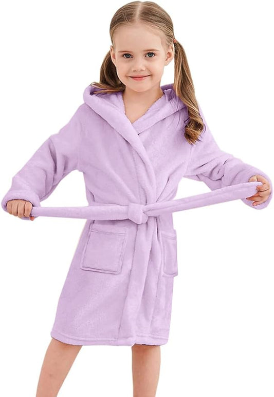 Umeyda Girls & Women Fleece Hooded Robes, Soft Fuzzy Bathrobe Warm Plush Fluffy Bath Robe for Kids Womens