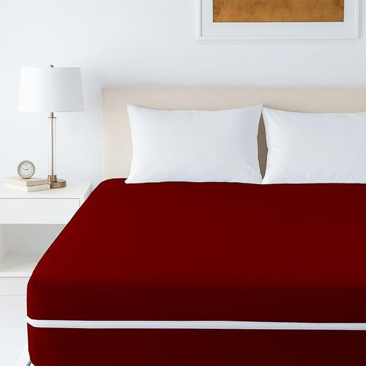 Mattress Protector Twin Size 100% Waterproof Zippered Cover, 15 Inches Deep, Six-Sided Mattress Encasement for Bed, Zipper Closure Style (Burgundy)