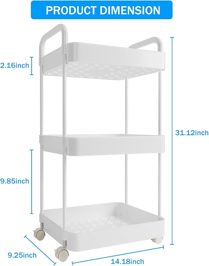Volnamal Diaper Caddy Organizer, 3-Tier Movable Diaper Cart with Wheels, Newborn Essentials Must Haves, Diaper Caddy for Wipes & Diapers, Baby Registry Search - Plastic White