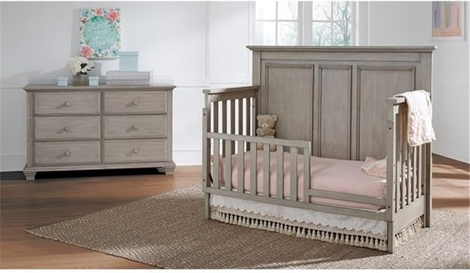 Pemberly Row Wood Toddler Guard Rail in Stone Wash Gray Finish