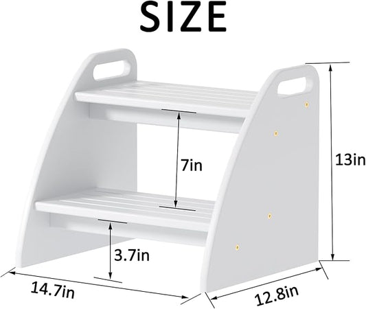Step Stool, Two Stepping Stool 300lbs Capacity, with Non-Slip Handles and Pads,Bamboo Step Stool for Bathroom Sink, Perfect Natural Wooden Step Stool for Kitchen