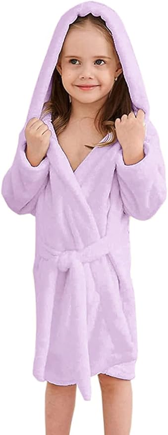 Girls Fleece Hooded Robes, Kids Soft Premium Fuzzy Bathrobe for Gifts, 2-12 Years