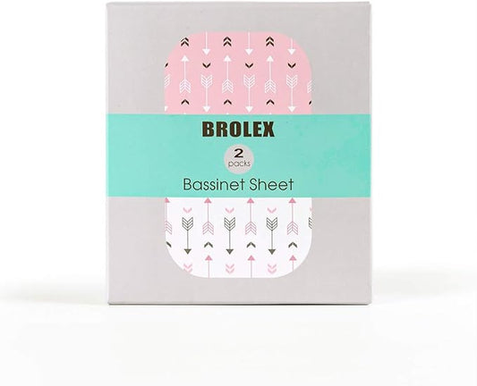 Stretch Fitted Bassinet Sheet Set BROLEX 2 Pack Cradle Sheets for Bassinet Pad/Mattress,Unisex Boys Girls,Ultra Soft,Pink Arrow
