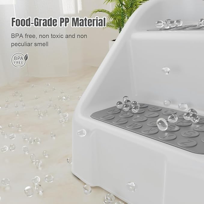 Step Stool for Toddlers, Toddler Step Stool for Bathroom Sink, Foldable Non-Slip Kids Stool with Handle, 2 Step Stools for Kids, Toddler Stool for Kitchen Bedroom Counter Sink (Grey)