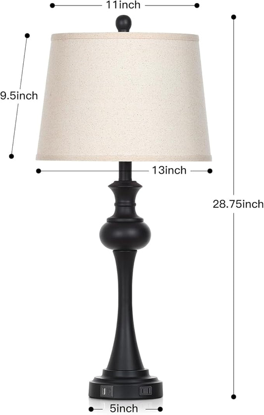 Cinyirong 28.75" Black Modern Table Lamps for Living Room, Bedside Lamp with USB A+C Ports & AC Outlets, 3 Way Dimmable Touch Lamps for Living Room,Nightstand Lamp LED Bulb Included (1Pack