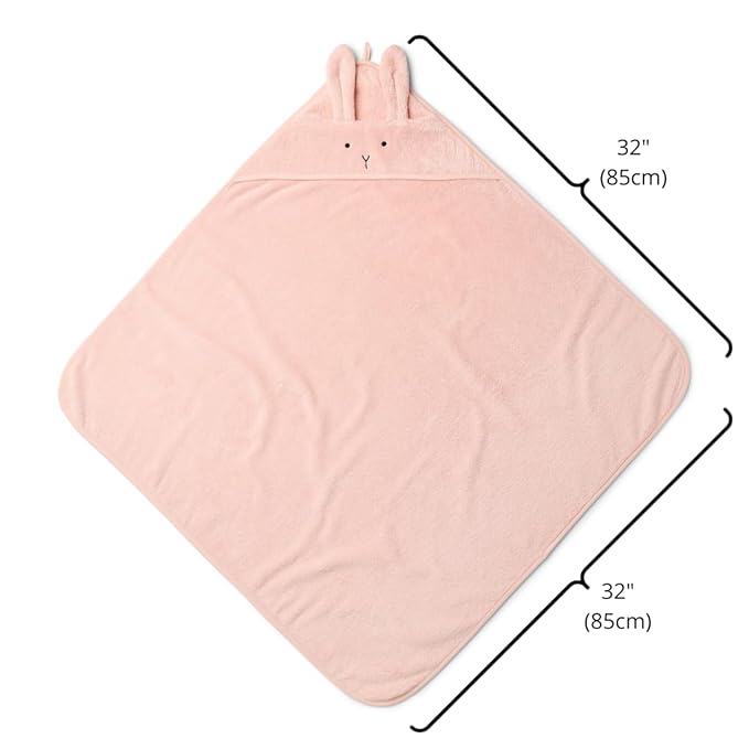 Baby Hooded Towel – Organic Cotton Baby Bath Towels, 32" x 32" Super-Soft and Absorbent Baby Towels for Newborn 2-Pack (Rabbit Blush/Bear Baby Blue)