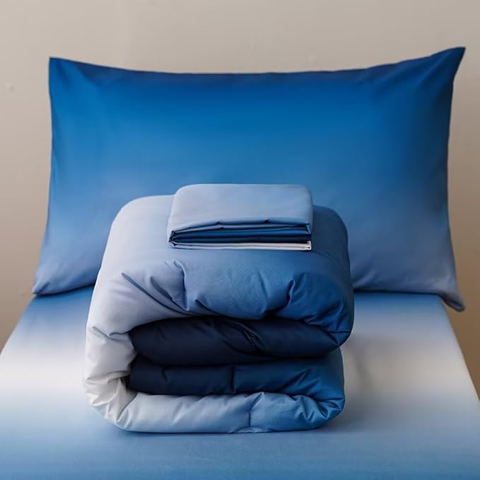 CLOTHKNOW Blue White Toddler Bedding Sets for Boys, 4 Pieces Bedding Sets, Blue Gradient Pattern, Soft Crib Bed Set Including Comforter, Flat Sheet, Fitted Sheet and Pillowcase, Blue