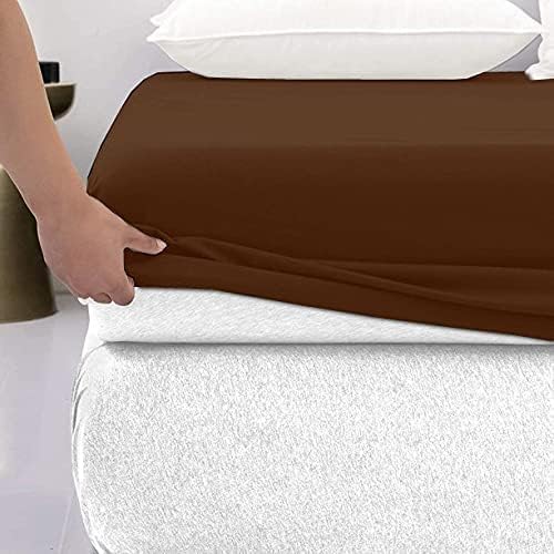 600 Thread Count Cotton Fitted Sheet for Full Size|100% Egyptian Cotton Fitted Sheet|1 Piece Fitted Sheet Comfy, Ultra Soft, Breathable|16 Inch Deep Pocket Fitted Sheet in Chocolate Solid