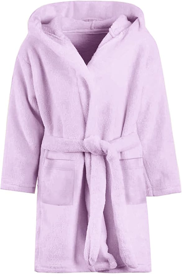 Umeyda Girls & Women Fleece Hooded Robes, Soft Fuzzy Bathrobe Warm Plush Fluffy Bath Robe for Kids Womens