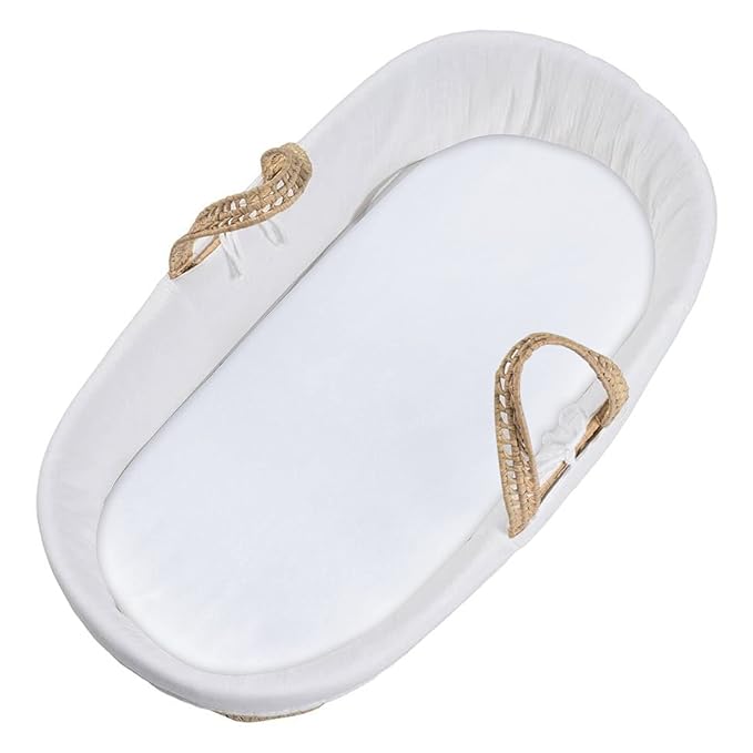 Satin Bassinet Sheet Soft Silk Bassinet Sheets for Baby Hair, Fit for Oval Rectangle and Hourglass Bassinet Mattress, Fitted Bassinet Sheets for Baby Girl Boy White Bassinet Sheets