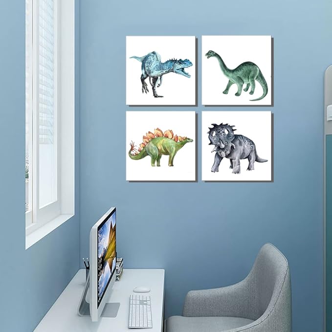 Popuwall Dinosaur Wall Pictures Dinosaur Wall Art, Boys Room Canvas Wall Art, Dinosaurs Artwork for Boys Bedroom, Kids Girls Room Decoration