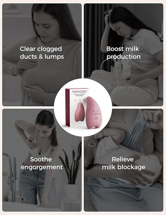 Momcozy Warming Lactation Massager Pro, 8 Vibration Modes & 4 Heating Levels, Longer-Lasting & 100s Rapid Warming Breast Massager, Quick Charging, Improves Milk Flow & Relieves Breast Engorgement