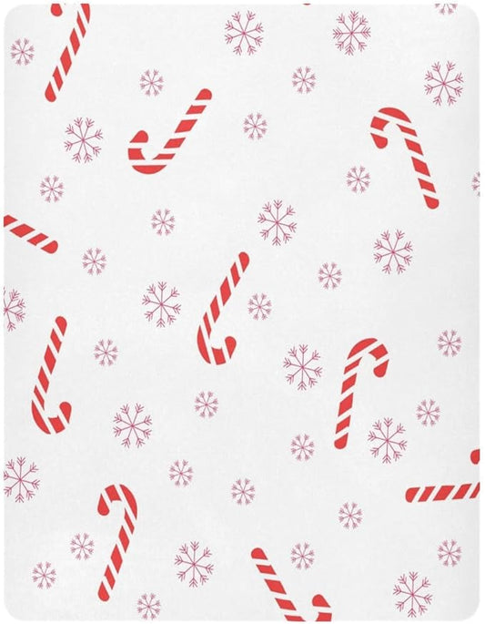 Crib Sheet, Unisex Crib Sheet, Soft and Comfortable for Standard Crib and Toddler Mattress, Christmas Cane Candy