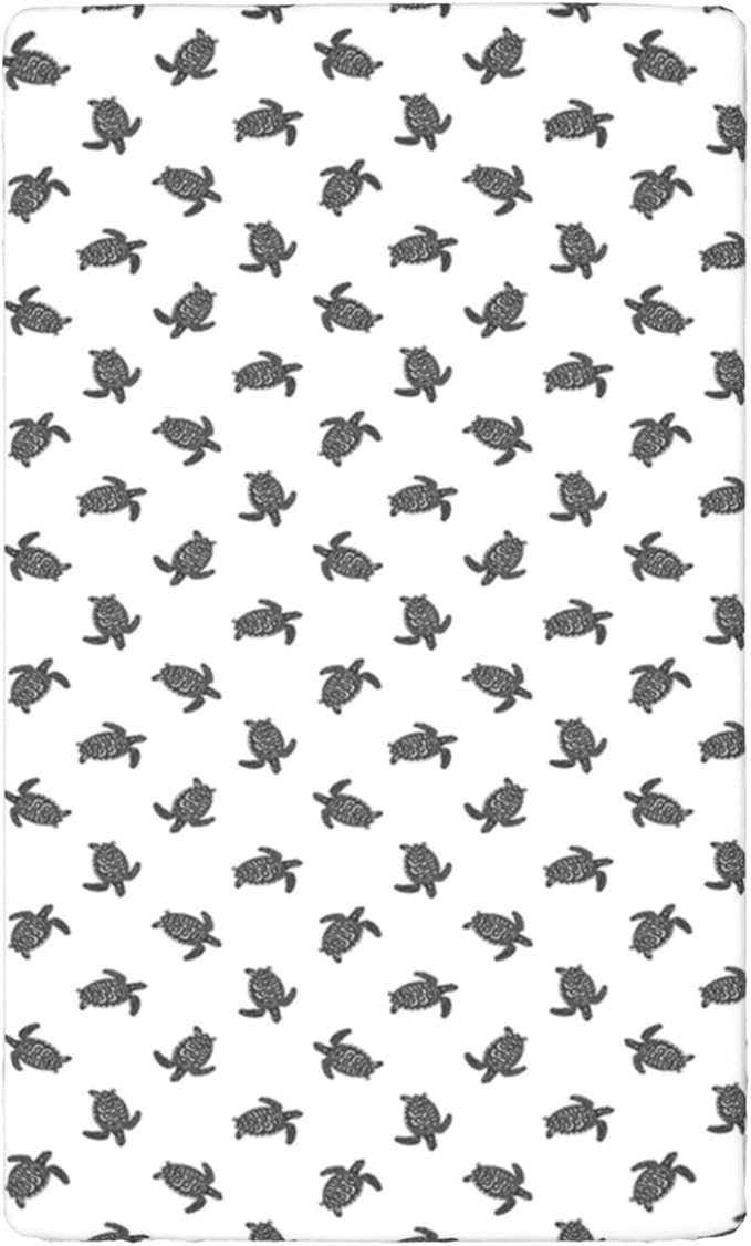 Sea Turtle Themed Fitted Crib Sheet,Standard Crib Mattress Fitted Sheet Soft and Breathable Bed Sheets-Great for Boy or Girl Room or Nursery,28“ x52“,Charcoal Grey White