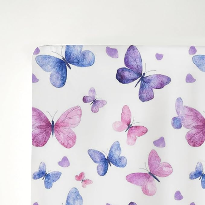 Purple and Pink Butterflies Baby Crib Sheets for Boy Girl 52x28 Watercolor Butterflies Soft Stretchy Fitted Crib Mattress Cover Colorful Butterflies Baby Sheet for Standard Crib and Toddler Mattress